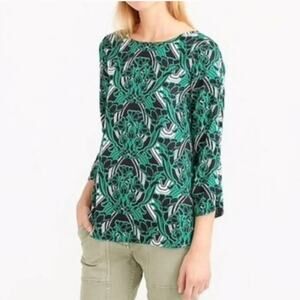 J.Crew Retro Floral Keyhole Popover Shirt Green Black Size 8